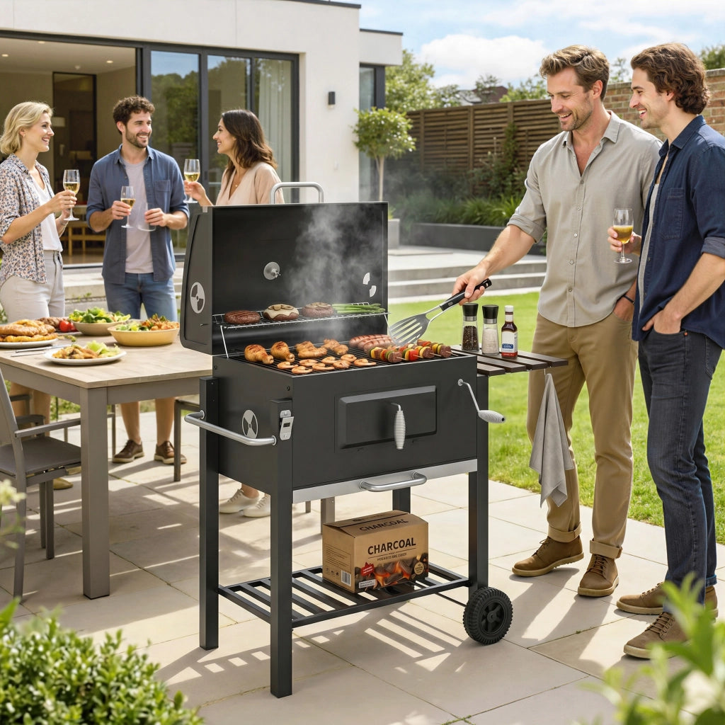 Barbecue Smoker per Giardino ¨C zephmum ¨C Grigio, Acciaio, 113x65x108 cm