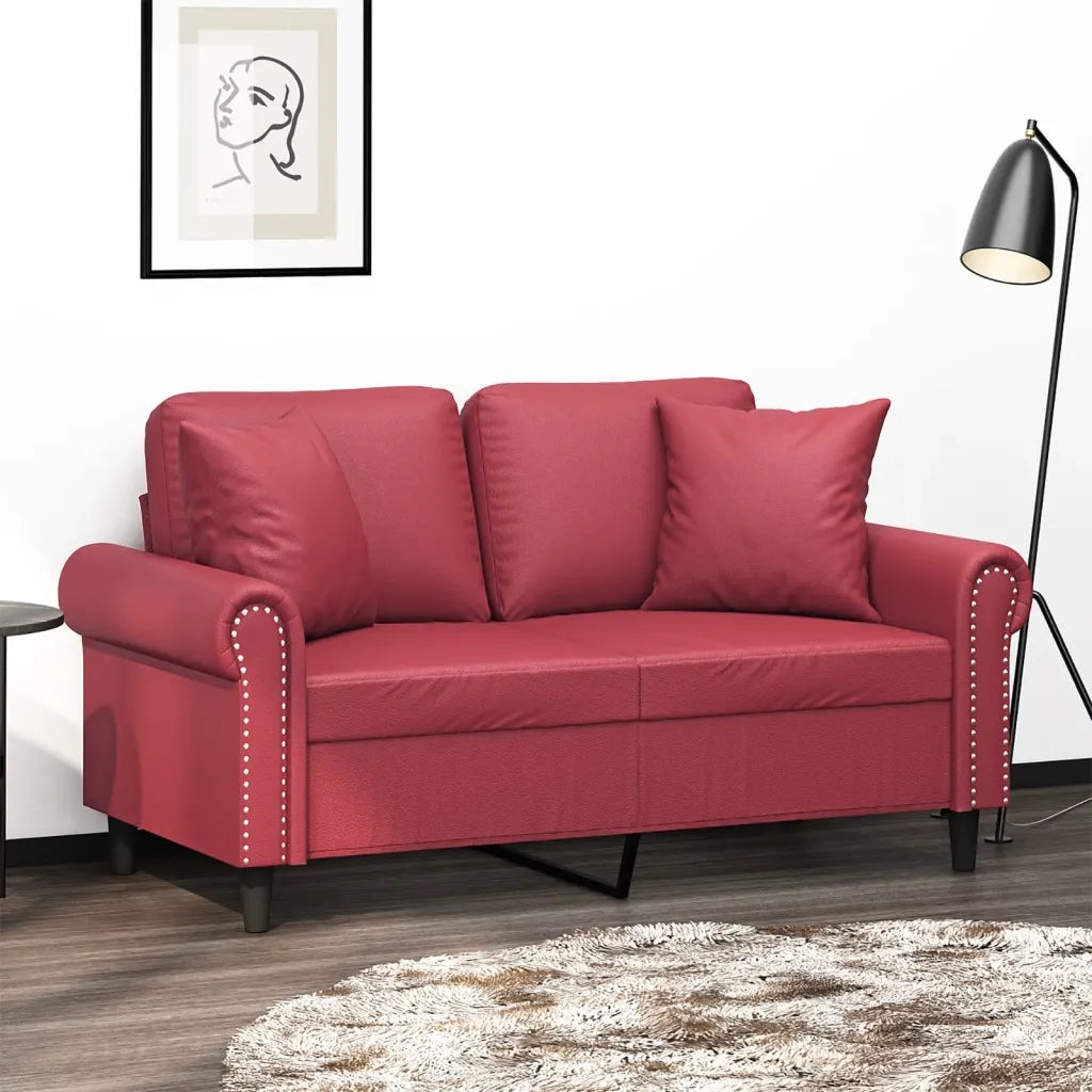Divano a 2 Posti con Cuscini Rosso Vino 120 cm in Similpelle 3200928