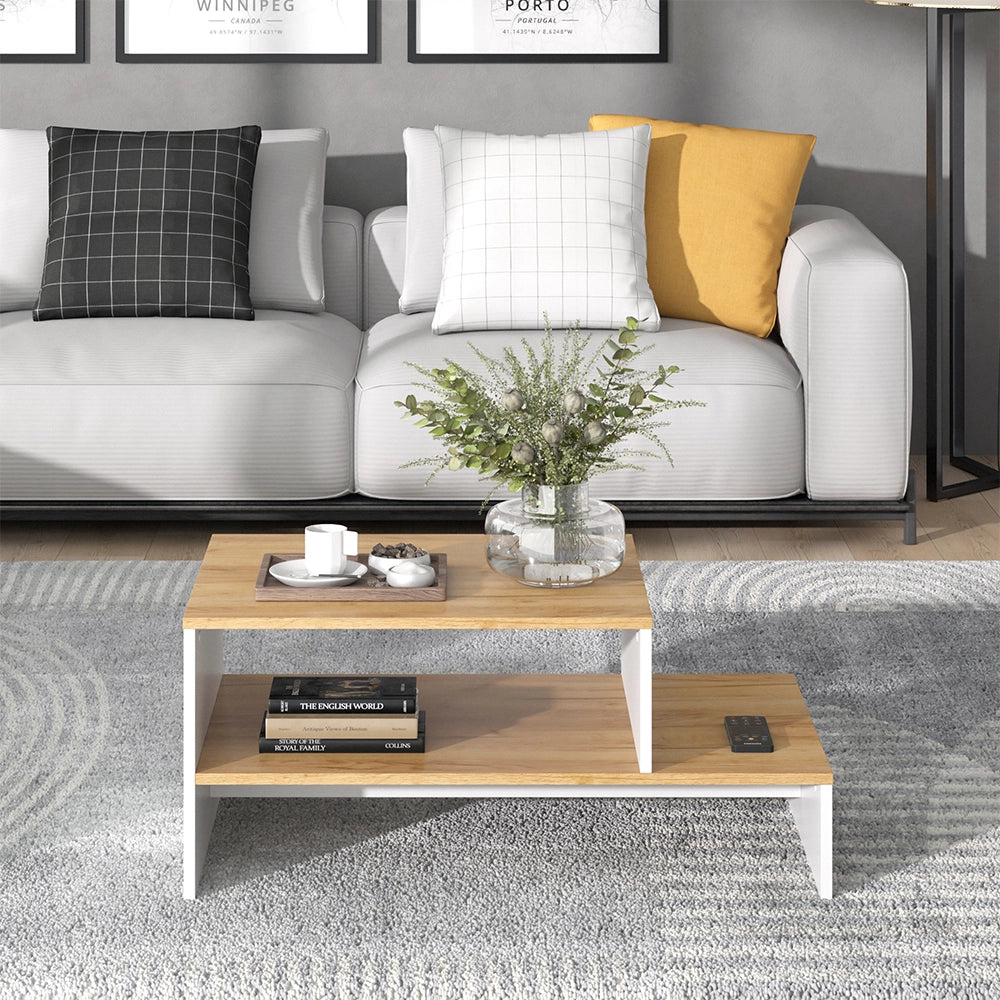 Vicco Tavolino salotto Quercia dorata/bianco 90 x 55 cm con ripiano