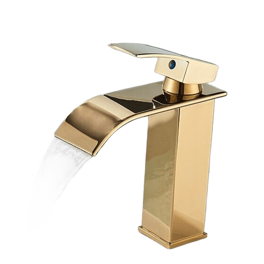 ROSA | Rubinetto da bagno a cascata Premium oro lucido  per lavabo in acciaio inox per catering | Miscelatore lavabo quadrato con rubinetto di design