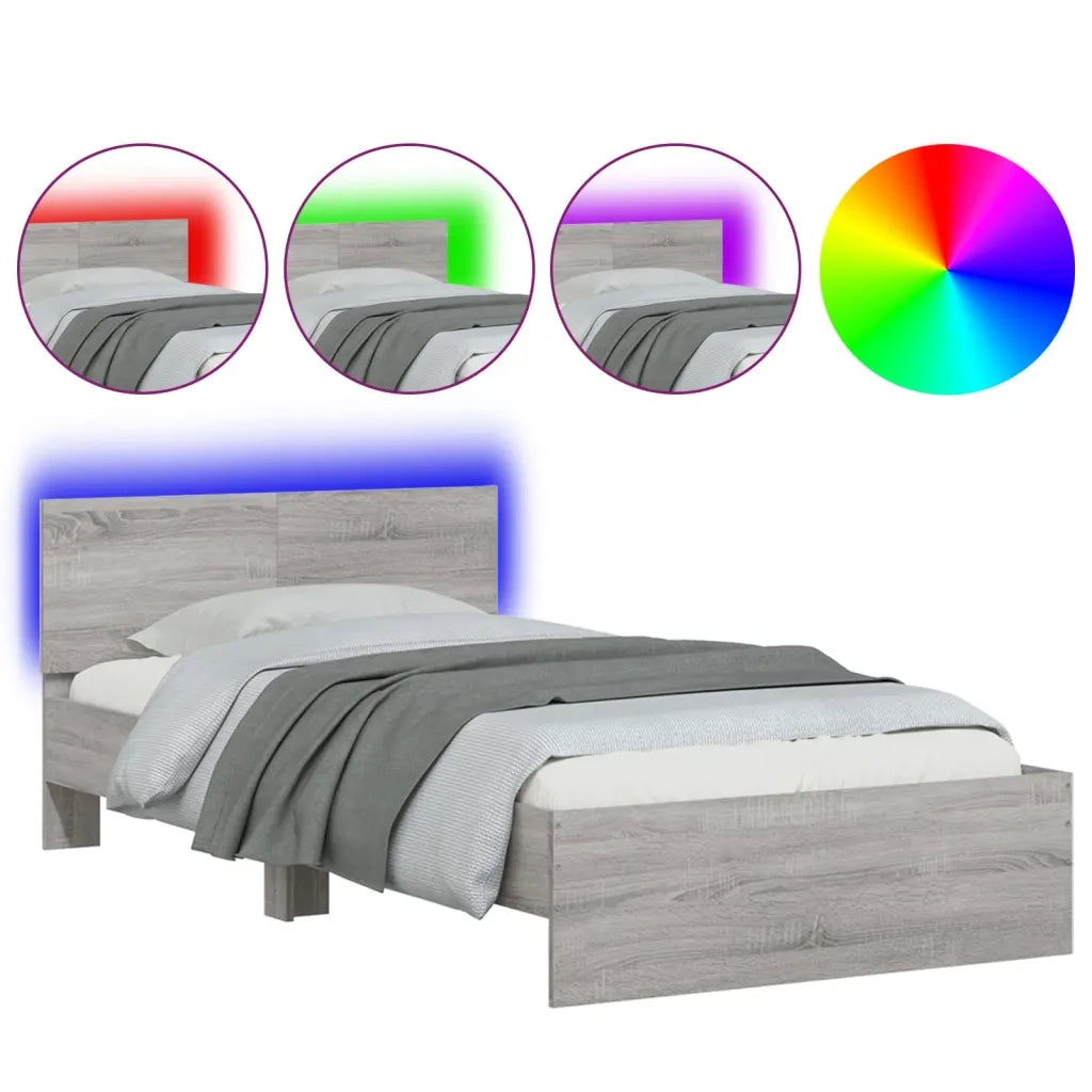 Giroletto con Testiera e LED-Struttura Letto con testiera Grigio Sonoma 100x200 cm 613807