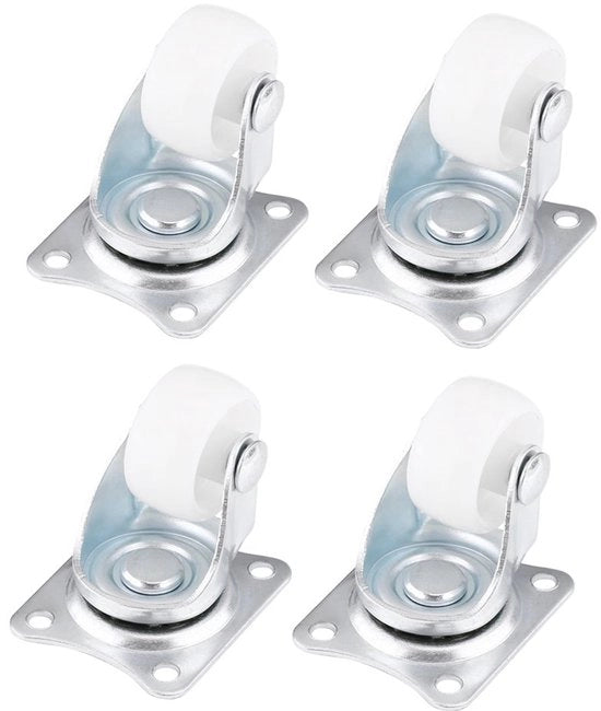Ruote per mobili Bianche 4 pezzi Ruote universali a sterzo, 1" Dia piccola 4 per cassetti strumenti, ruota sterzo piastra superiore sostitutiva ruote per mobili fisse