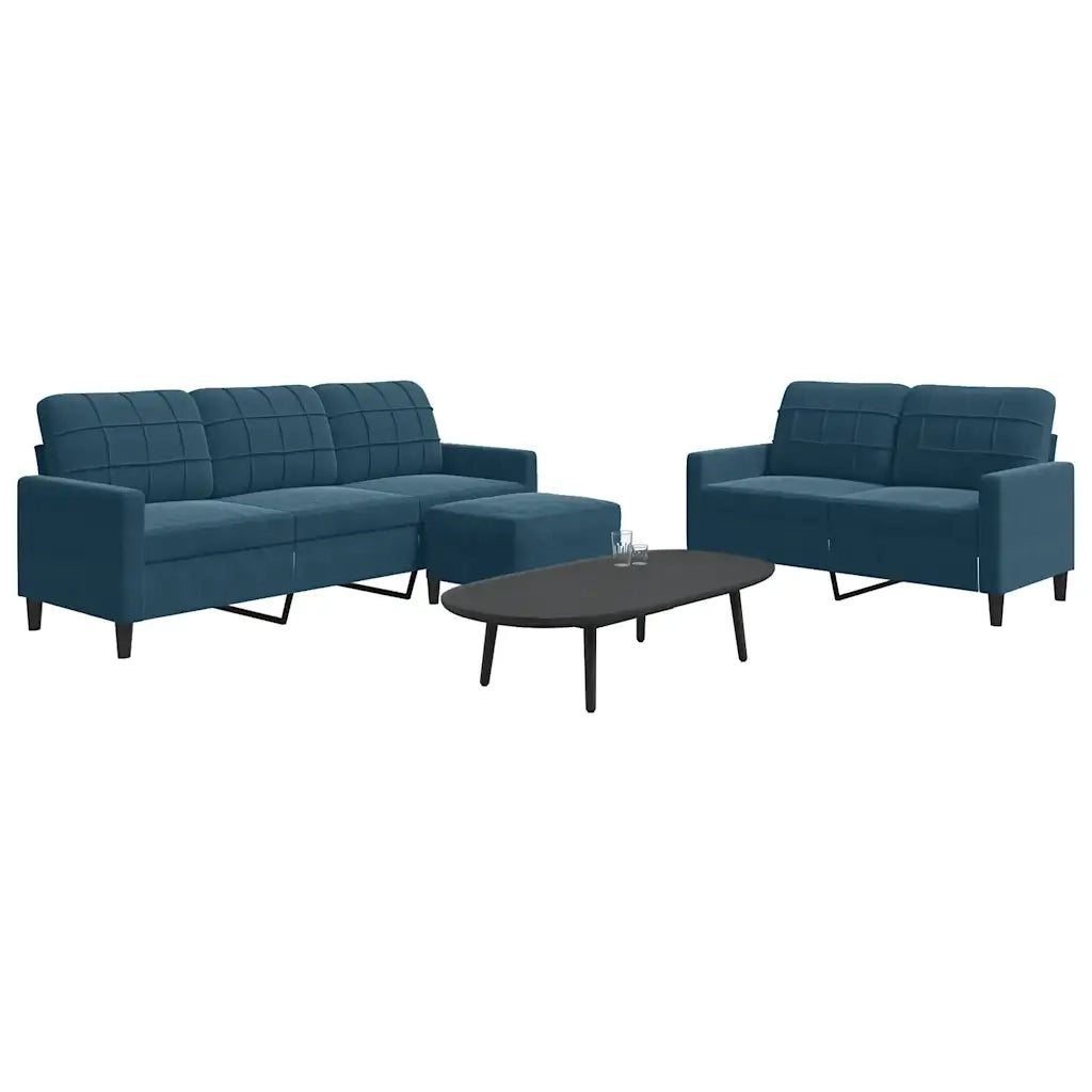 Set di Divani 3 pz con Cuscini Blu in Velluto