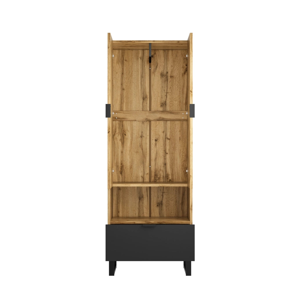 Armadio guardaroba 180x65x38 cm con barra appendiabiti; ripiani regolabili e cassetto in truciolare naturale