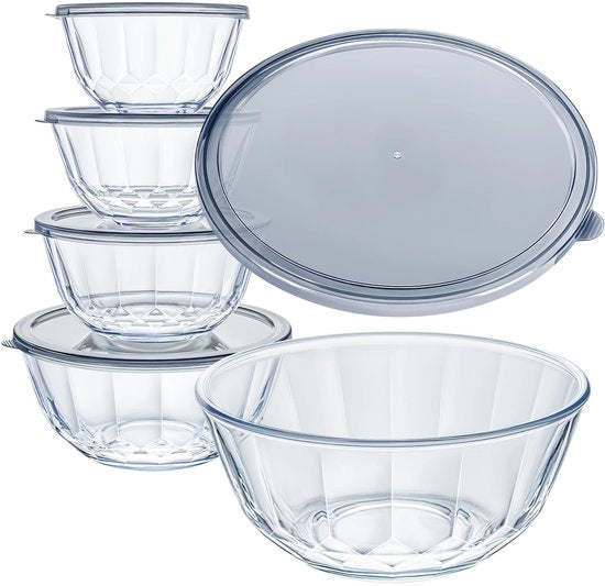 Set di 5 Piatti in Borosilicato - Resistenti al Calore - Stivati - Adatti a Microonde e Lavastoviglie - Copertura per Varietà - Cassetta