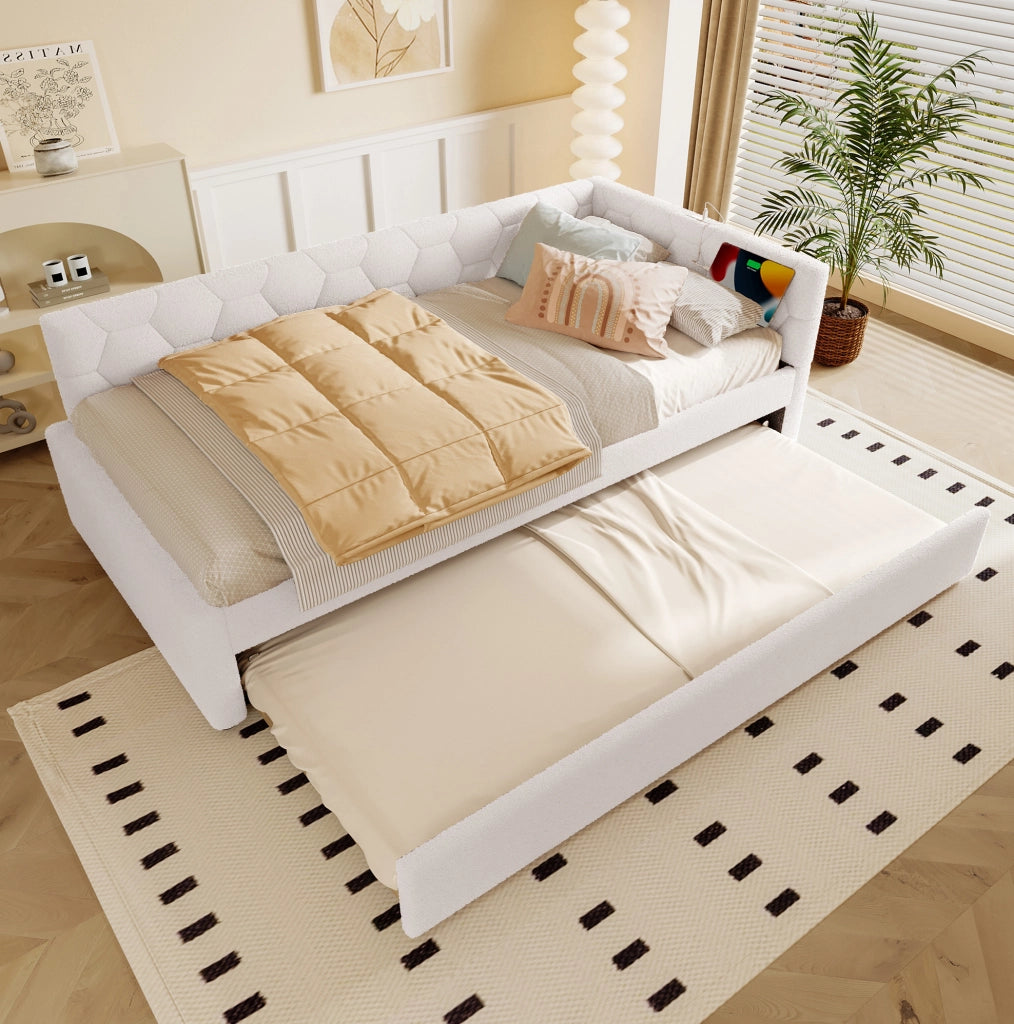 Letto singolo 90x200 cm con letto estraibile, USB e luce