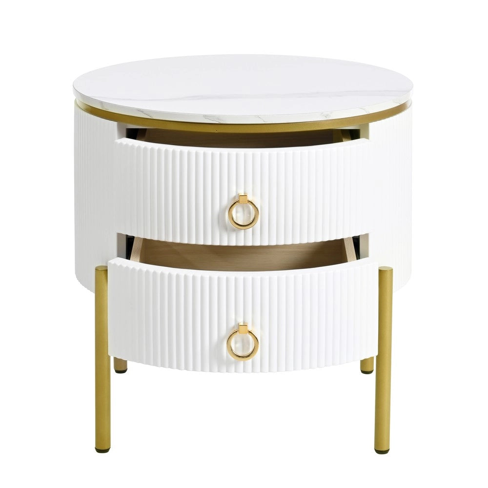Tavolino da Caff¨¨ con Cassetti Effetto Marmo ¨C MINIMAL ¨C Gambe Dorate, Regolabile