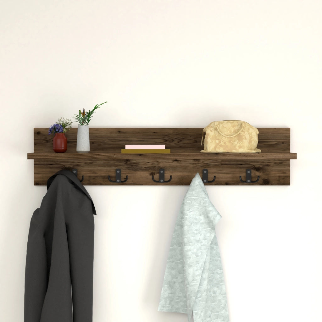 Appendiabiti da Parete Hammarö con Piano di Appoggio 80x13x18 cm Effetto Rovere Anctico [en.casa]