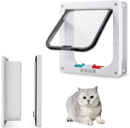 Porta Fissa per Animali Silenziosa e Impermeabile con 4 Vie di Blocco - Ideale per Gatti e Piccoli Cani con Circonferenza della Cintola < 58 cm