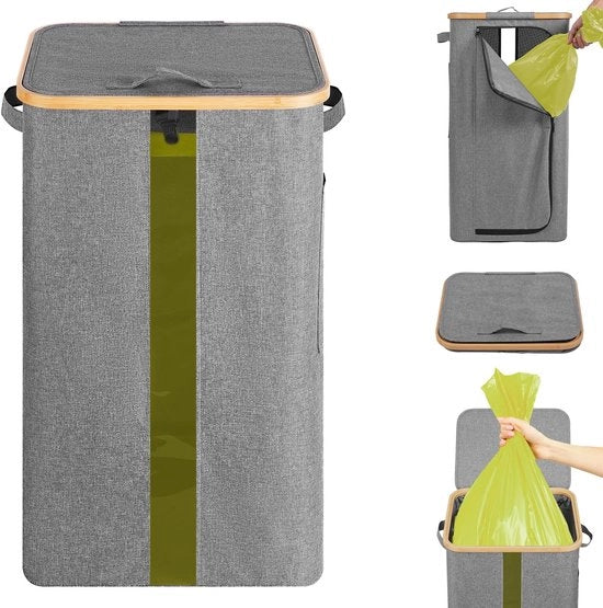 Contenitore per rifiuti 100 litri - Cassetto per rifiuti con coperchio - Maniglie doppie - Chiusura a zip posteriore - Adatto per cucina/abitazione - Prodotto in grigio
