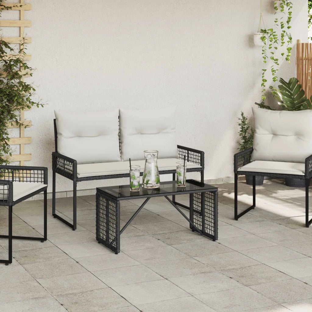 Tavolo da Esterno Nero 80 x 40 x 40 cm Rattan PE e Vetro 42025182