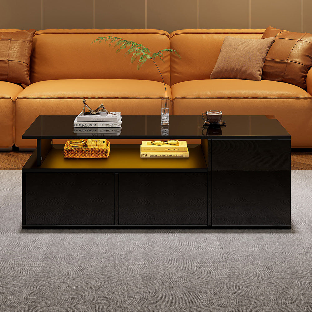 Tavolino-Xylo-100x50x35cm nero 2 cassetti LED capacit?? 60kg