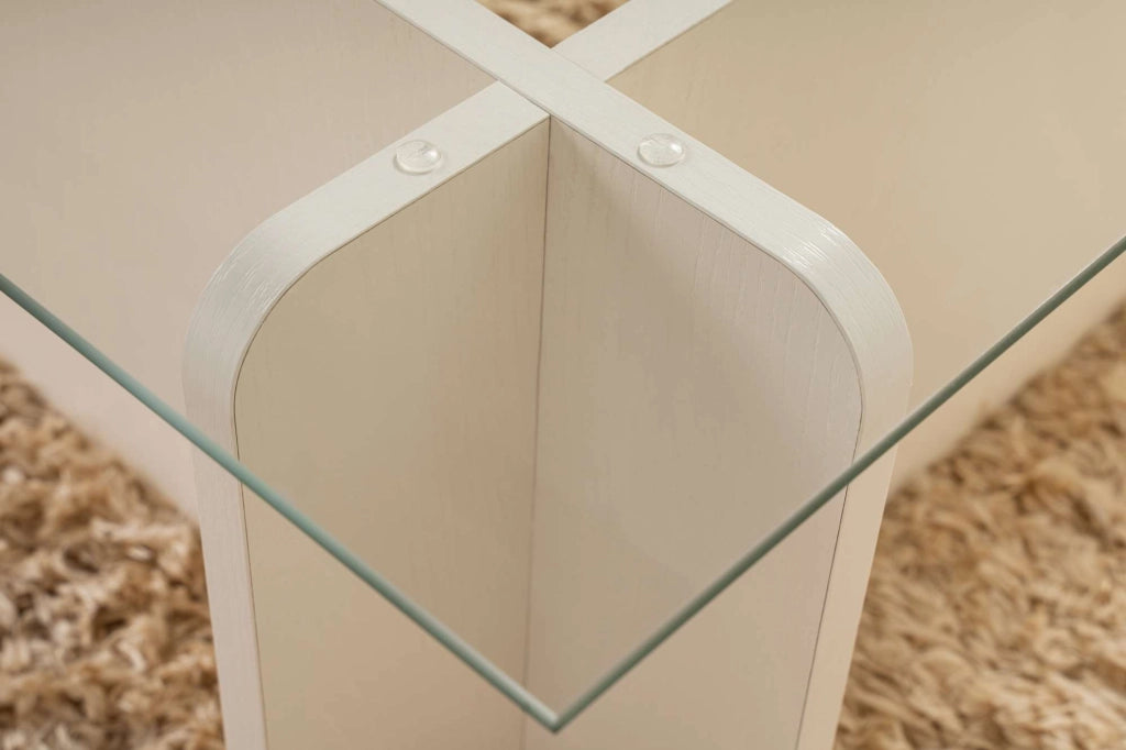 Tavolino in vetro "Flavio" 105 x 65 x 30 cm - Legno bianco