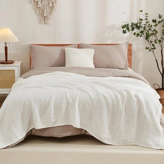 Dipendenti Duvet 100% Mousseline Duvet Adulti 230 x 230 cm, Duvette per Soggiorno Respiranti Zucchero Grande Duvet per Tutti gli Anni Duvette per Soggiorno Prelevate Duvette in Cotone, Bianco