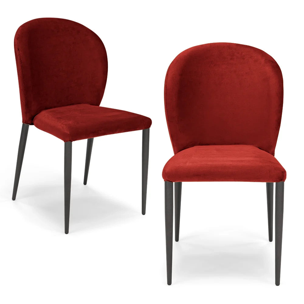 Set 2 sedie da pranzo imbottite in velluto GHIBLI LUX MADE IN ITALY, schienale a poltroncina, gambe robuste in metallo, design moderno, tessuto idrorepellente, colore Rosso