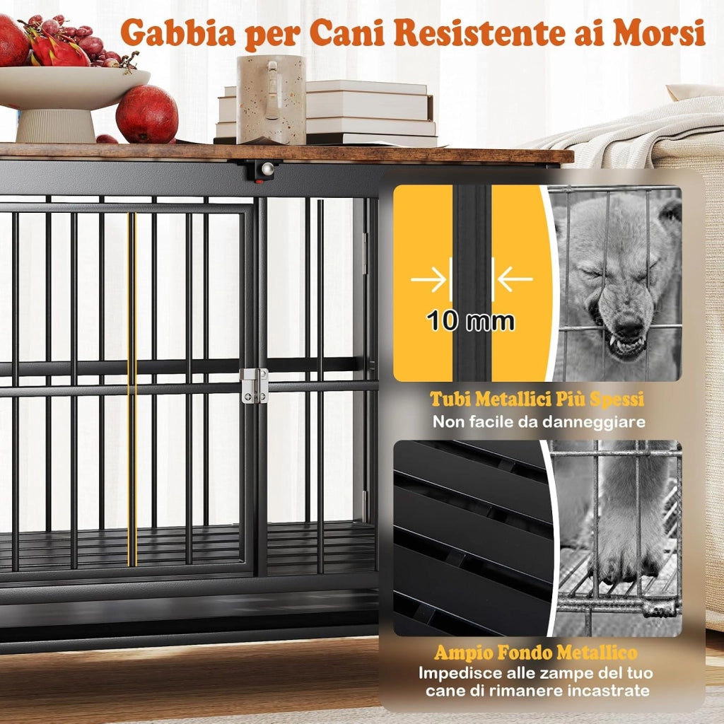 Cuccia Pieghevole per Cani, Casetta Resistente alle Masticazioni con Porta e Ruote Bloccabili per Razze Piccole, Cuccia Decorativo da Interno per Animali Domestici (80 x 61 x 64 cm)