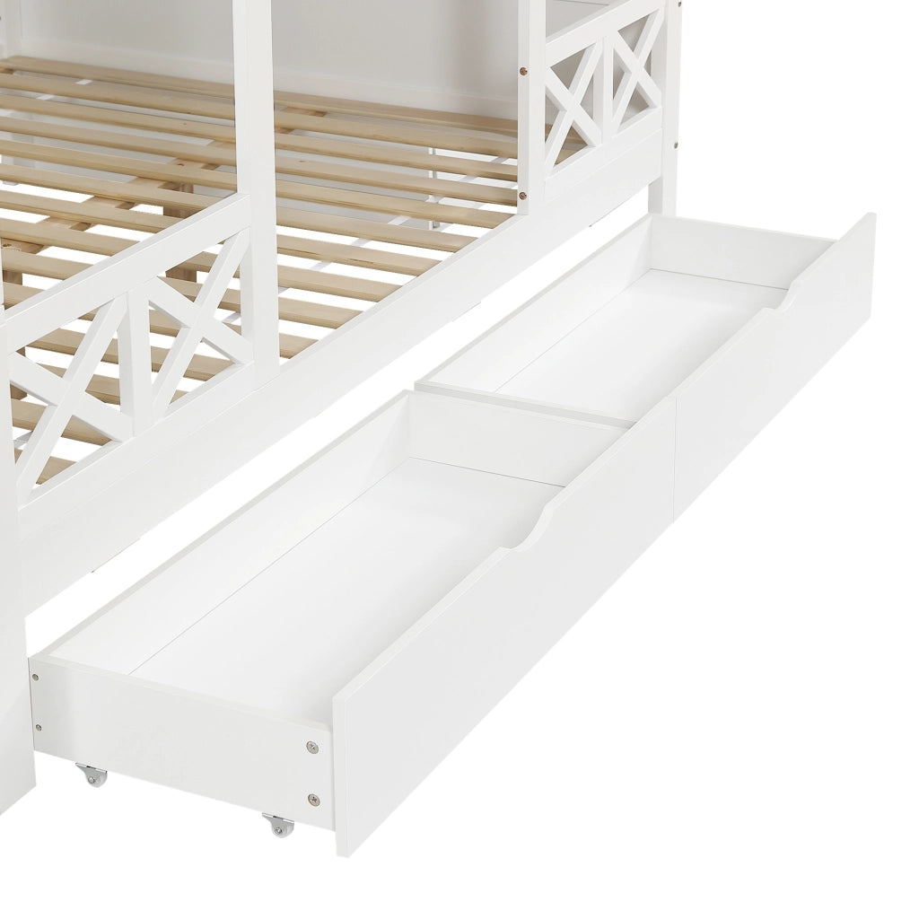 DESMIU Letto a castello per bambini 90 × 200 cm e 140 × 200 cm 2 posti con 2 cassetti, senza materasso, bianco