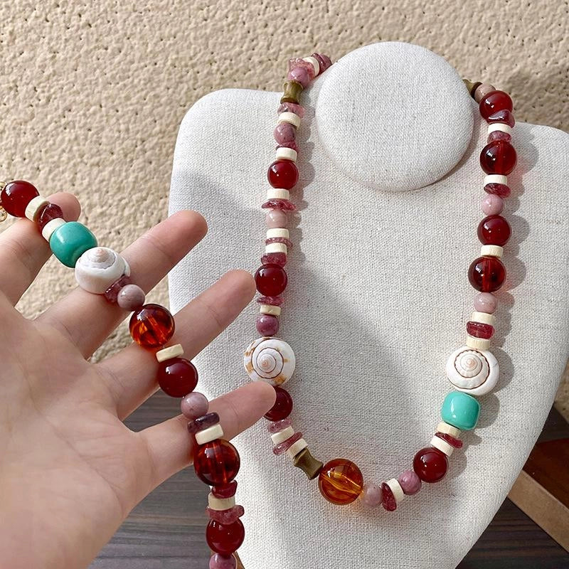 Bracciale e collana fatti a mano con perline di agata naturale multicolore, regalo di Natale o compleanno.