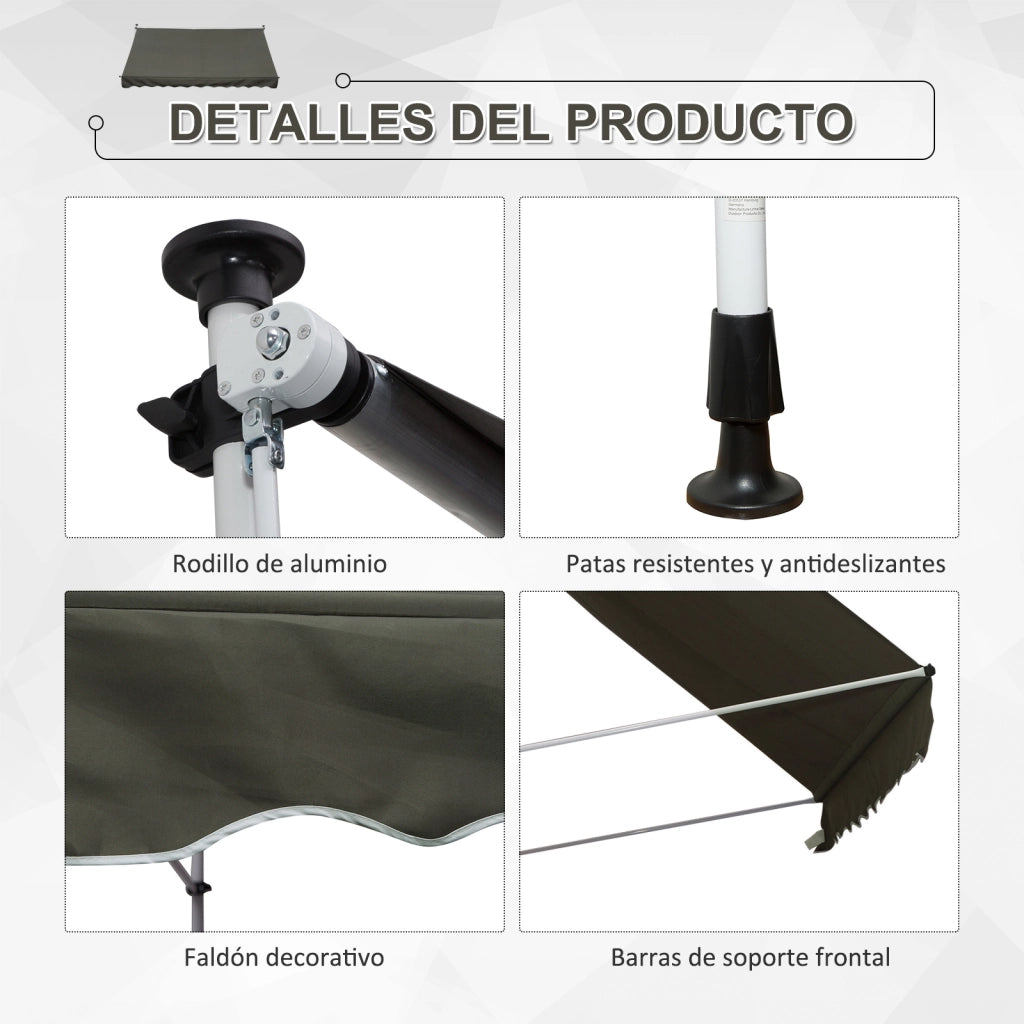 Tendone Manuale Retrattile per Terrazza ¨C zephmum ¨C Grigio 300x150x170-280 cm