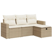 Set Divano da Giardino 4 pz | Set Salotto da Giardino con Cuscini Beige in Polyrattan