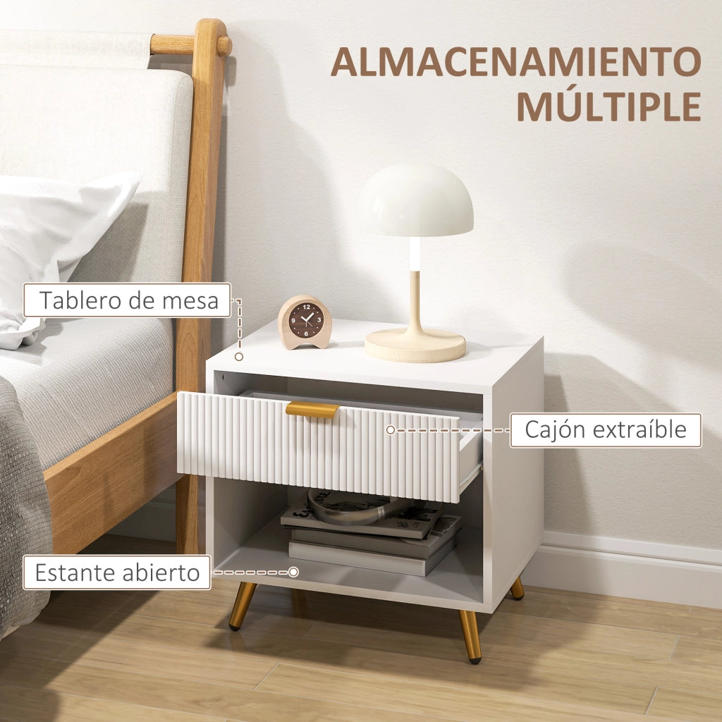 Comodino Moderno con Cassetto e Ripiano ¨C zephmum ¨C Bianco 50x40x47 cm