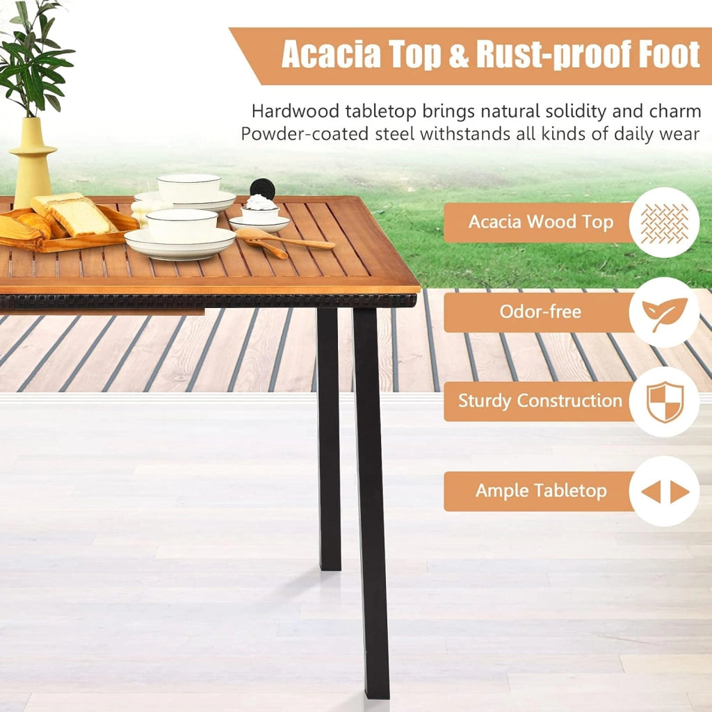 Tavolo da Pranzo in Legno di Acacia Rettangolare, Tavolo da Giardino con Foro per Ombrellone in Design Industriale,140 x 75 x 76 cm