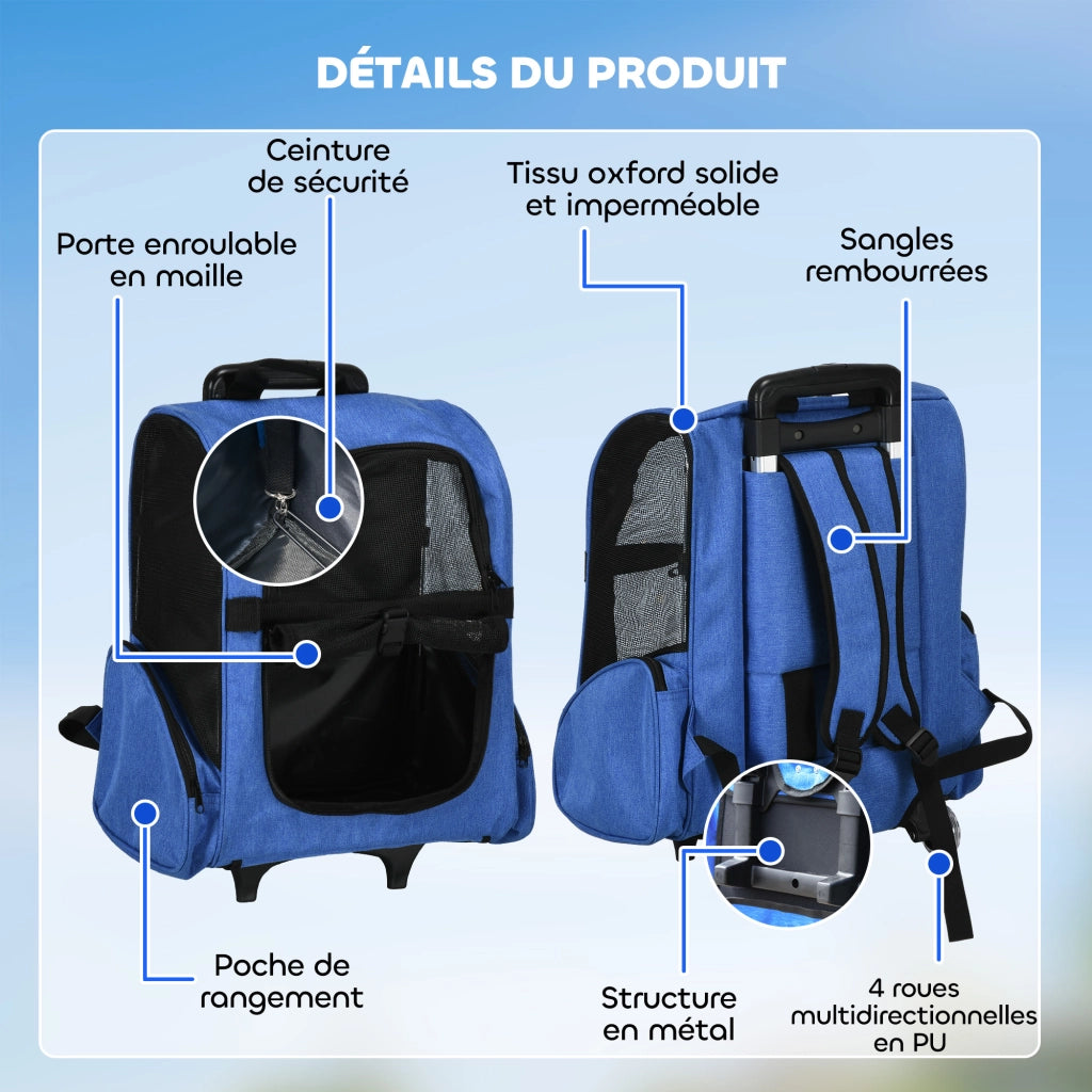 Carrello Trasporto per Cani 2 in 1 ¨C Zephmum ¨C 42x25x55 cm Blu