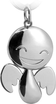 Angelo Protettore Porta Chiavi Fortunato - Porta chiavi carina, unisex, realizzata in metallo lucido argento - Regalo portafortuna portachiavi auto patente - Rischia con cautela