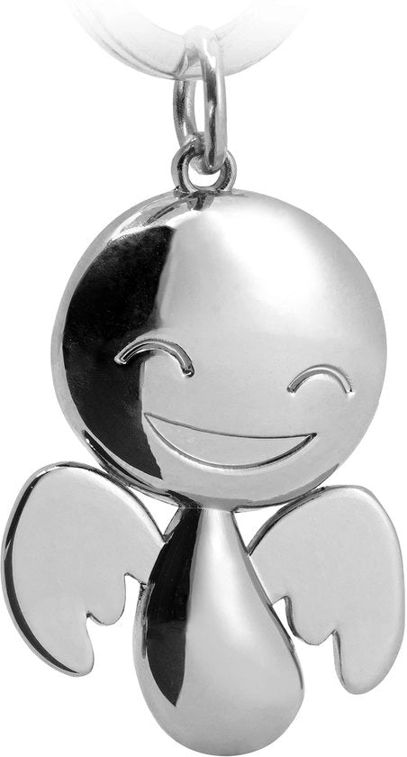 Angelo Protettore Porta Chiavi Fortunato - Porta chiavi carina, unisex, realizzata in metallo lucido argento - Regalo portafortuna portachiavi auto patente - Rischia con cautela