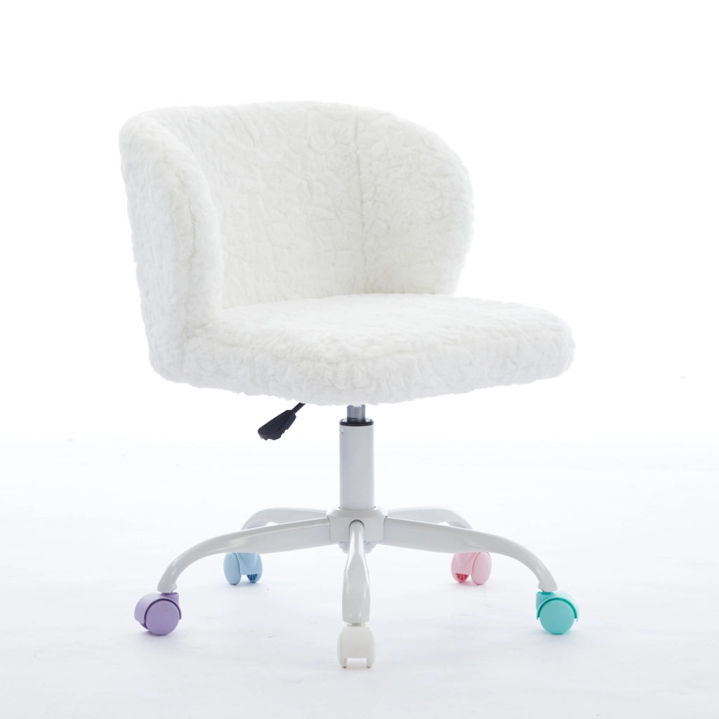 Sedia da Ufficio Imbottita in Pelliccia Sintetica ¨C MINIMAL ¨C Beige, Regolabile, Girevole