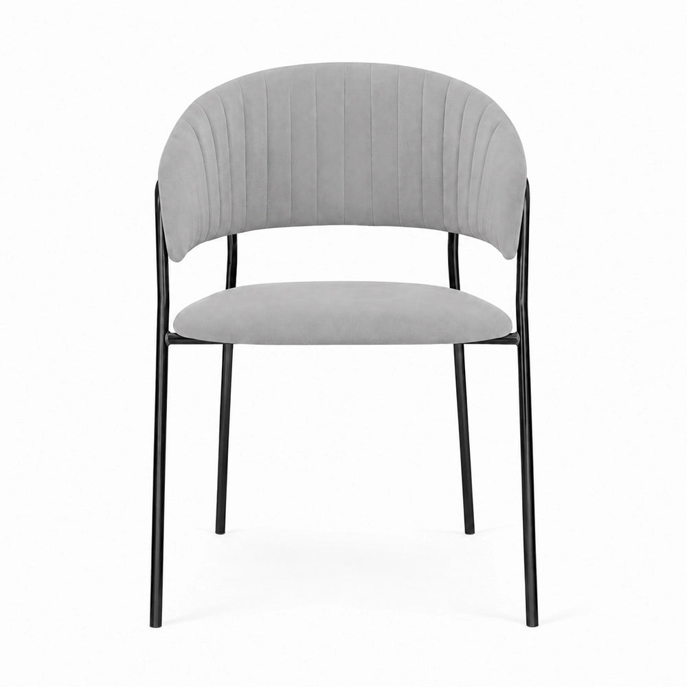 Sedie da sala da pranzo set da 4 Aurelia in velluto grigio con gambe nere
