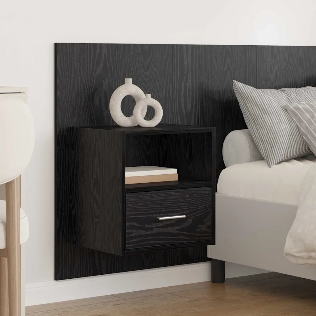 Testiera | Testata con Comodino 3 pcs Rovere Nero Legno multistrato