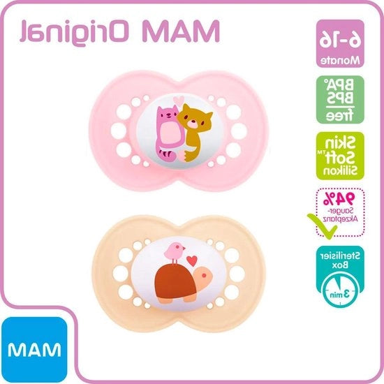 Fopspeen per Bambini con Pelle Soft - 6-16 Mesi - Ragazza - Set a 2 Pezzi - Inclusa Scatola di Trasporto Sterilizzata & Cintura per Fopspeen NIP