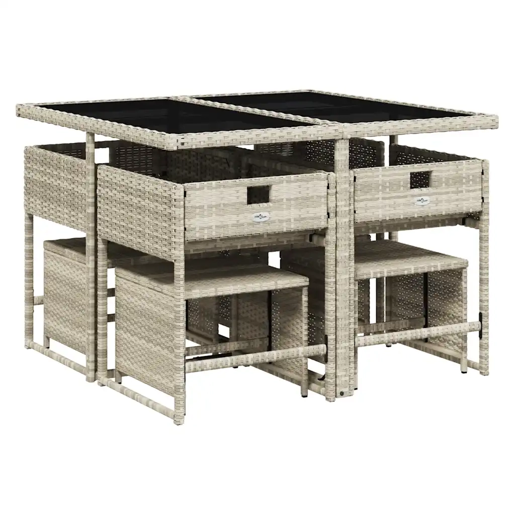 Set Pranzo da Giardino 9pz con Cuscini Grigio Chiaro Polyrattan 3211319