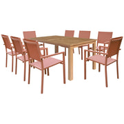 Set di mobili da giardino JAVA in teak con sedie in alluminio color terracotta - 8 posti a sedere
