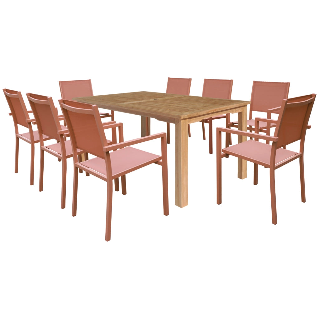 Set di mobili da giardino JAVA in teak con sedie in alluminio color terracotta - 8 posti a sedere