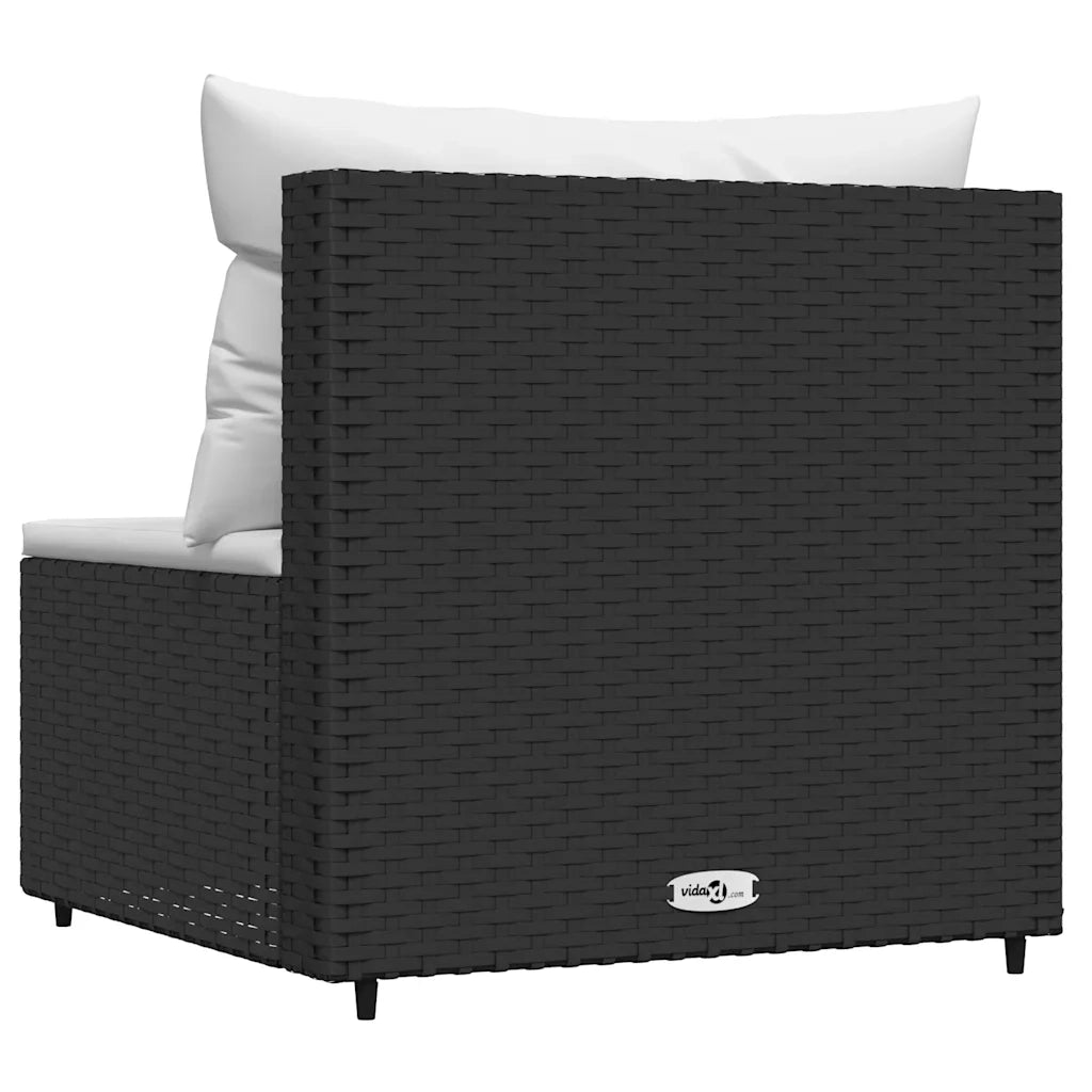 Divano Centrale da Giardino con Cuscini in Polyrattan Nero