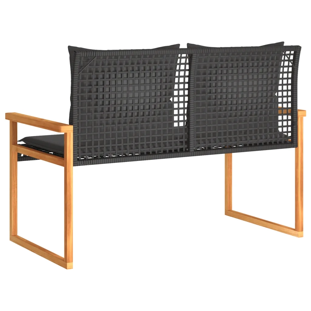Panca da Giardino con Cuscino Nera in Polyrattan e Legno Acacia 365862