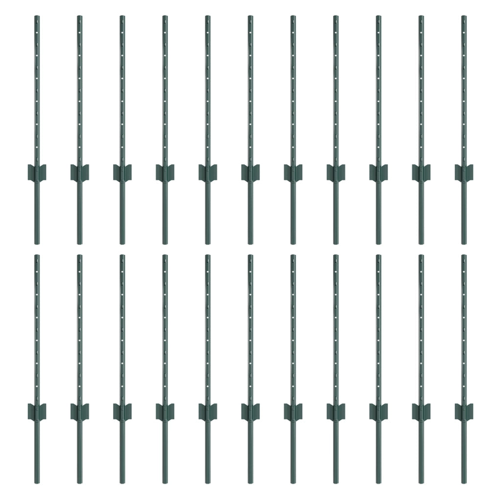 Pali da recinzione 22 pcs U-Channel verde 100 cm acciaio