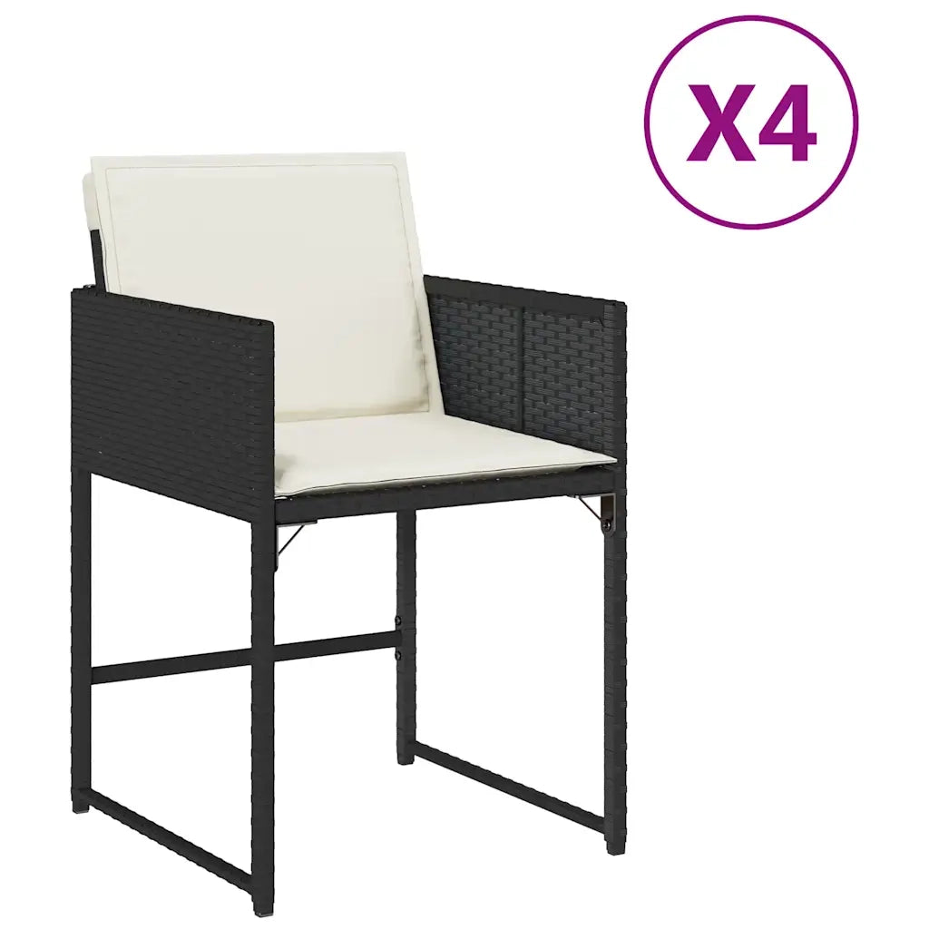 Sedie da Giardino con Cuscini 4 pz | Sedie da Esterno Nere in Polyrattan