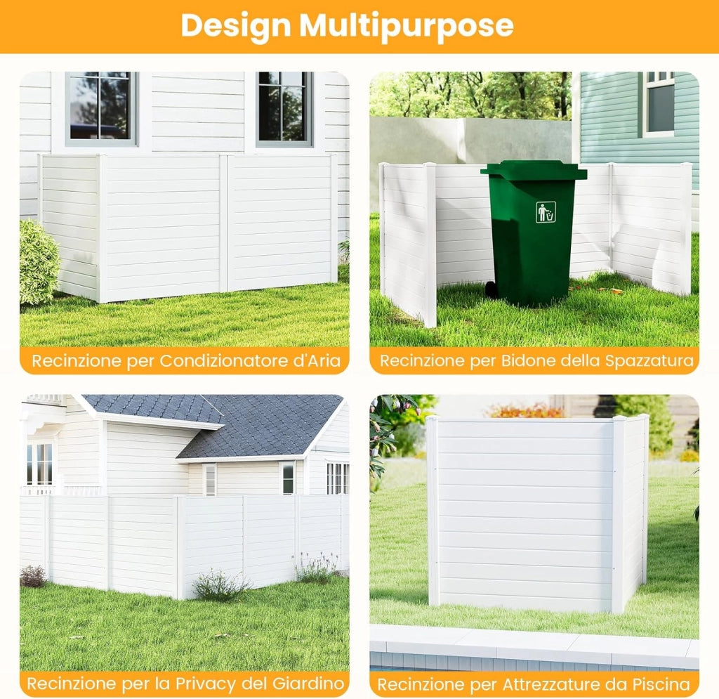 Schermo per Privacy da Esterno, 123 x 123 cm Recinzione Decorativa con Picchetti in Metallo, Pannelli Privacy da Giardino per Condizionatore d'Aria, Bidoni della Spazzatura (Bianco)