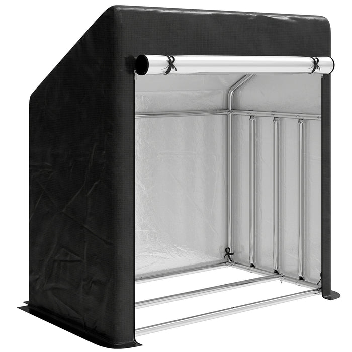 Portalegna da Esterno 100x60x110 cm in Acciaio Rinforzato con Copertura Impermeabile Nero