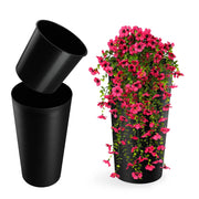 Vaso da fiori KADAX 36 cm con coperchio e inserto, vaso da fiori in plastica nero