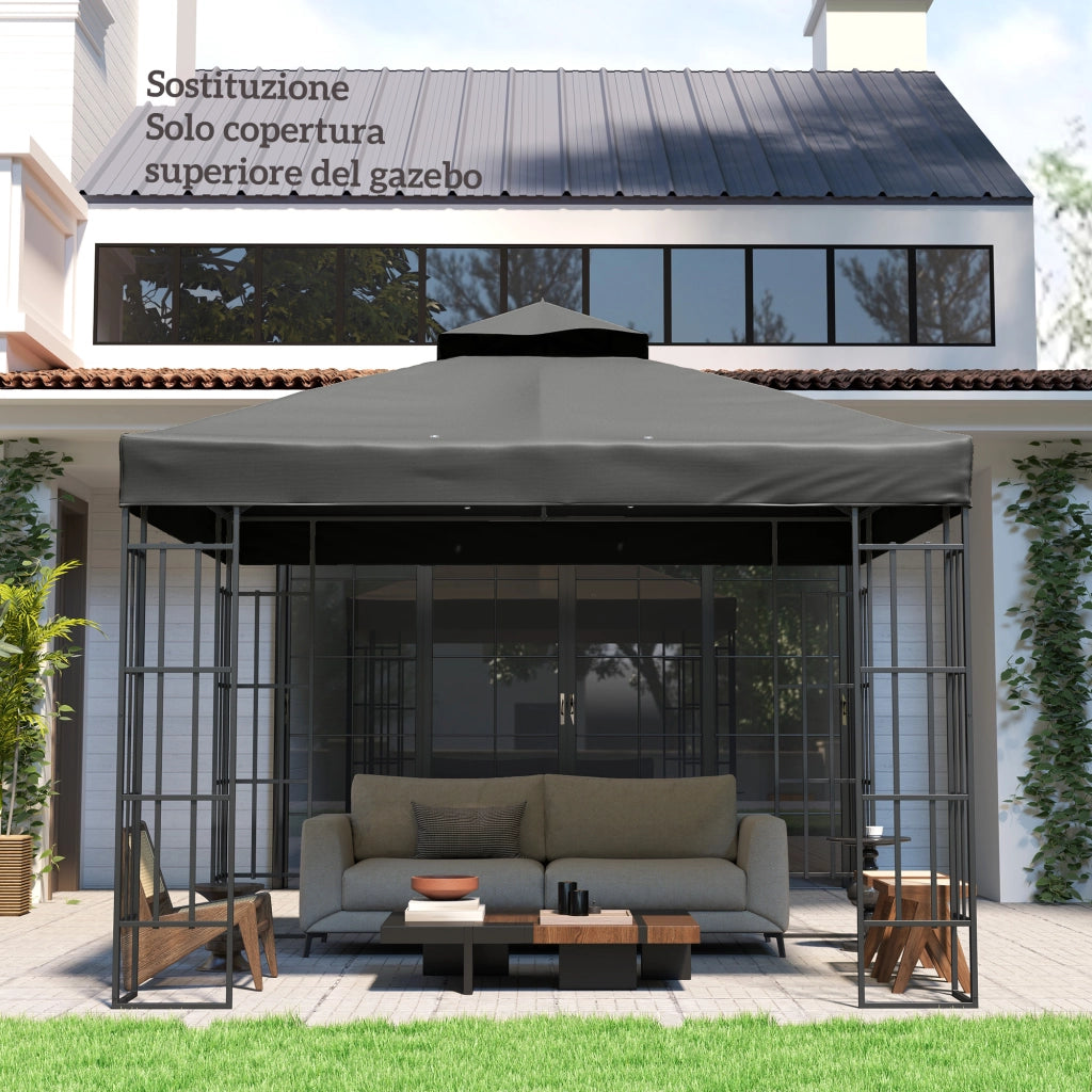 Telo per Gazebo da Giardino 3x3m UPF30+ a 2 Livelli in Poliestere Grigio Scuro
