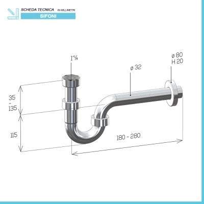 Sifone di scarico per lavabo ad S universale in abs cromato