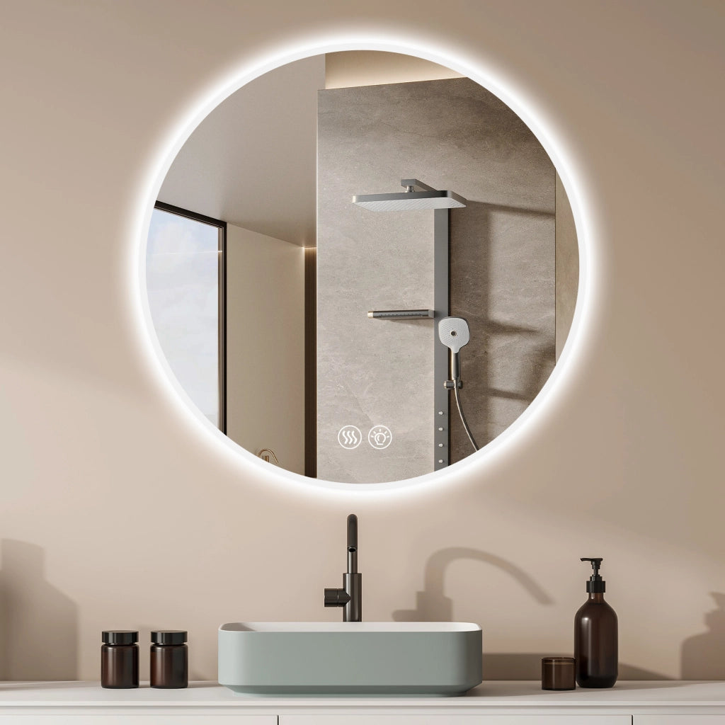 SPECCHIO LED ROTONDO 70 cm da bagno, antinebbia, dimmerabile, argento