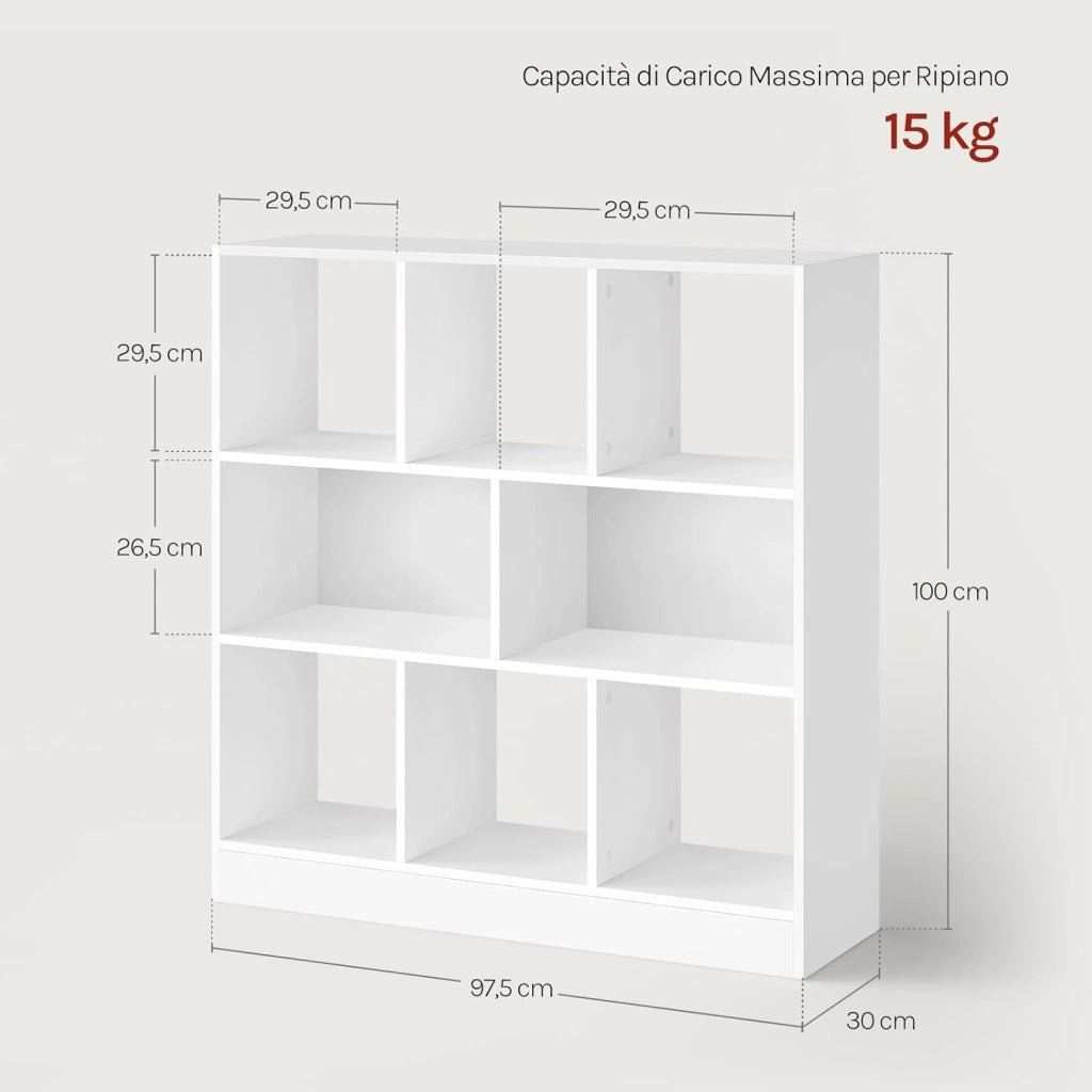 Libreria Scaffale Espositore Bianca con 3 Ripiani Mobiletto in Legno 8 Cubi Aperti Armadio da Esposizione per Soggiorno Ufficio e Cameretta 98X30X100cm SK021cm