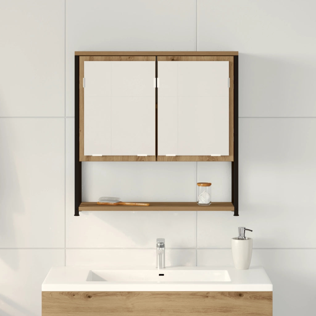 Mobiletto da bagno con specchio Rovere Artigianale 60x16x60 cm Legno Ingegnerizzato