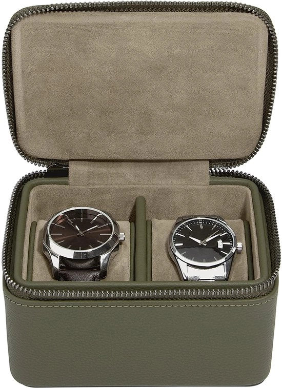 Stacker olio verde cassetti orologio a doppio piano con chiusura a raccordo