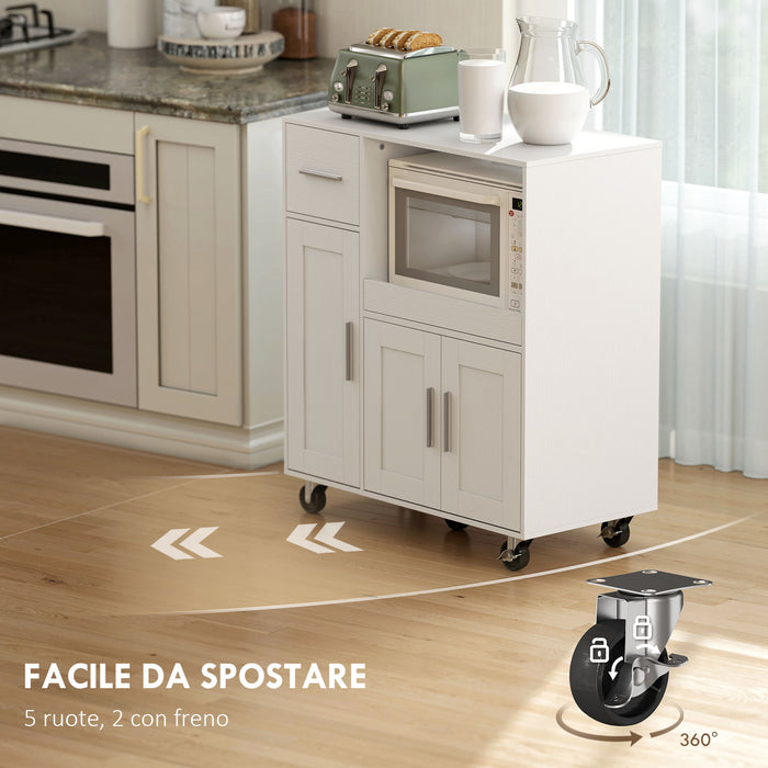 Mobile per Microonde 80x40x88,7 cm con Cassetto 2 Armadietti Ripiano Aperto e Piano Regolabile in Legno Bianco